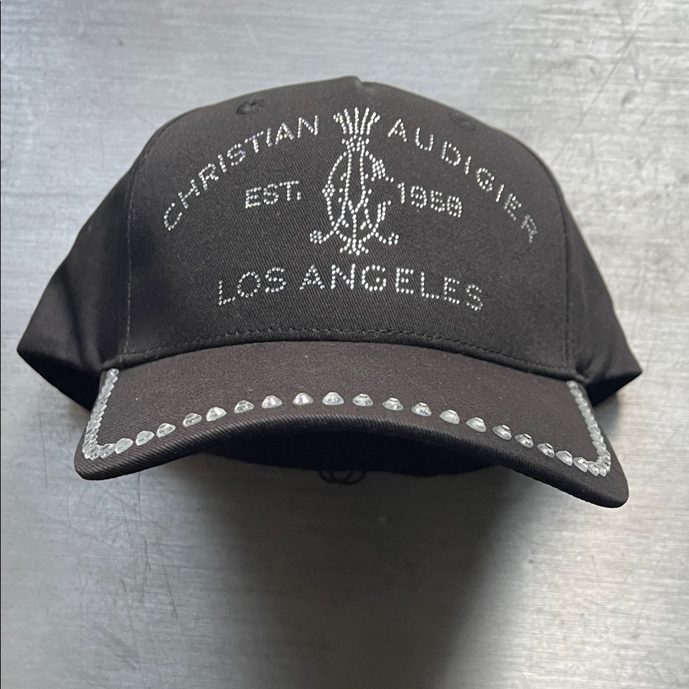 Brand New Christian Audigier Black Snap back with Silver Rhinestone Accents